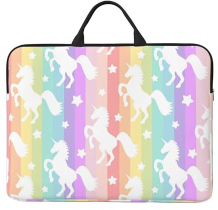 GSGCSBYMLG Laptoptasche mit Einhörnern auf bunten Streifen, 35,6 cm (14 Zoll), tragbare Computertasche, Computer-Schutztasche, Schwarz , Einheitsgröße