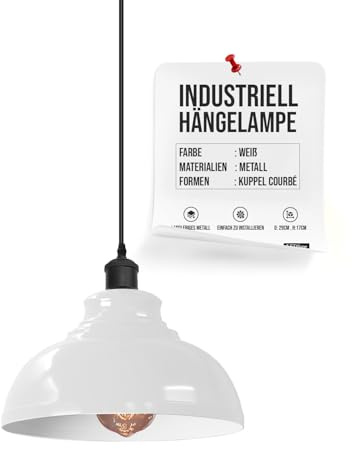 LEDSone Industrielle Pendelleuchte Retro Kronleuchter Deckenleuchte Vintage Lampe Deckenbeleuchtung Metallschirm für Restaurant Wohnzimmer Schlafzimmer Küche Flur Bar (WEISS)