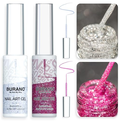 BURANO UV Nagellack, Silber Gold Farben UV Lack Gel Nägel Nageldesign 2 Flaschen 8ml Liner Nail Art, French Gelnägel Farben (Rose)