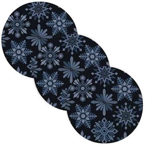 Embroidery Snowflakes Blue 3 Pcs Hot Pad Trivet for Hot Pot Pots Pans Set Holder for Hot Pots and Pans Kitchen Aid Cotton Thread Weave