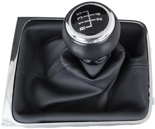M MODECAR - Kompatibel mit VW Passat B6 05-10 Schaltknauf SCHWARZ + Schaltsack SCHWARZ mit CHROM-Rahmen 5 GÄNGE für 3C0711113,