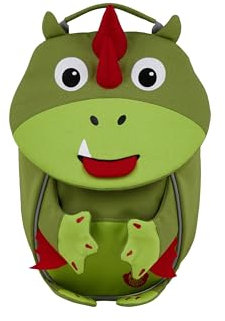 Affenzahn Kleiner Freund Kindergarten-Rucksack für 1-3 Jährige Ergonomisch Reflektierend Ziehzunge mit Namensschild Drache - Grün