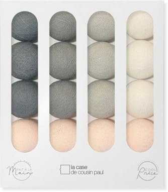 La Case de Cousin Paul Guirlande Lumineuse Chambre Enfant Boules Tissées LED, Interrupteur ON/OFF, USB, Fabriquée à la Main, Artisanale - 16 Boules (Horizon)