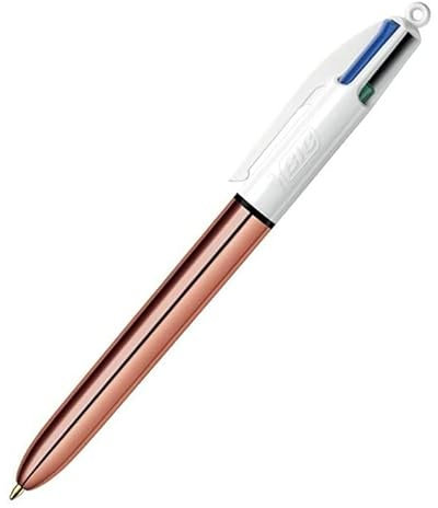 BIC - 1 Stylo 4 Couleurs - Corps Blanc/Vieux Rose Métallisé - Encre : 4 Couleurs Classiques