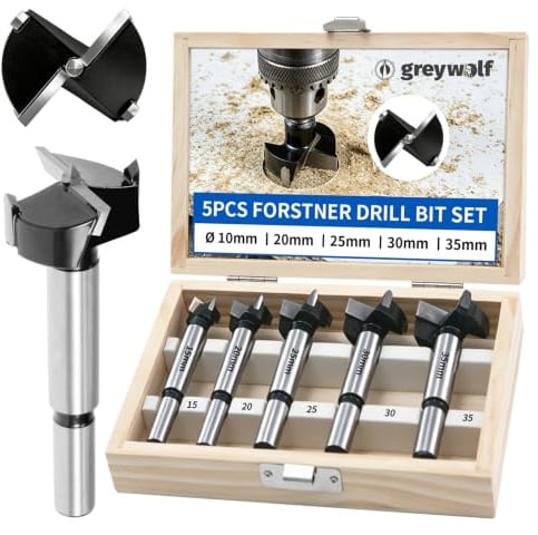 Set di punte Forstner TCT, 5 pezzi, punte piatte in acciaio al carbonio con punta in metallo duro, adatto per forature di lavorazione del legno,trapano a tazza, trapano per cerniere (Ø15-35mm）