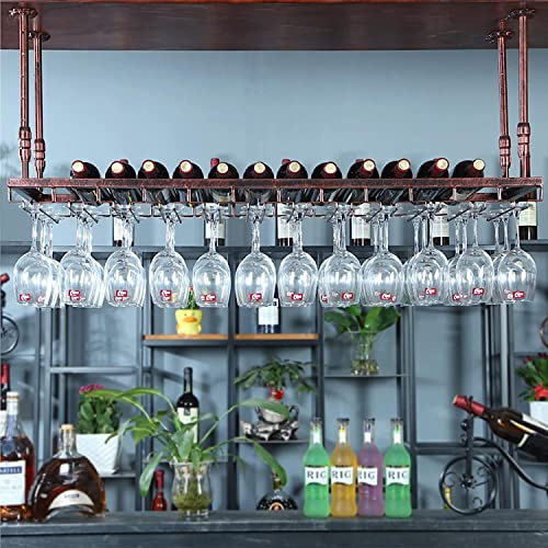 HADECOLL Porte-Bouteilles De Vin De Plafond | Porte-Bouteilles Vintage | Étagère À Verres À Vin Suspendue | Porte-Bouteilles Mural Rustique | Porte-Verres | Hauteur Réglable, 80 X 30 Cm