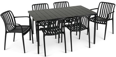 IDIMEX Gartenmöbel Set TULIPANO mit 1 Tisch & 6 Stühle in schwarz. Wetterfestes Aluminium & UV-beständiges Kunststoff. Outdoor Sitzgruppe für Terrasse & Balkon.