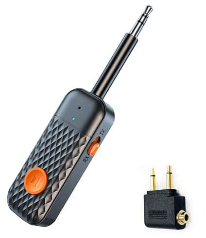 GUOMIS Bluetooth 5.3 Audio Transmitter,Bluetooth Adapter Flugzeug,Unterstützt 2 AirPods oder Kopfhörer mit aptX Adaptive, Bluetooth Sender Klinke 3.5, für Flugreisen Fitnessstudio, TV, PC,