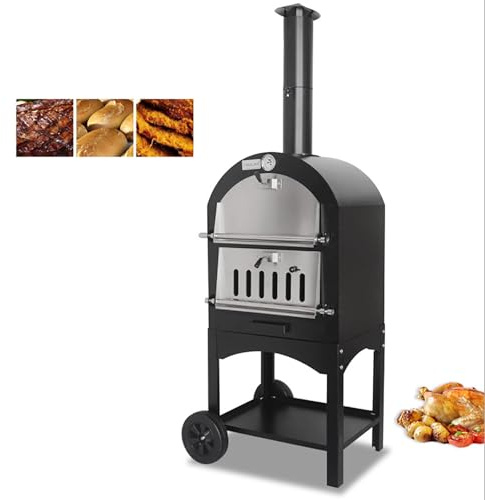 Tragbarer Pizzaofen aus Stahl mit Stein und Grill, ideal zum Kochen im Freien, Camping und Hinterhofpartys