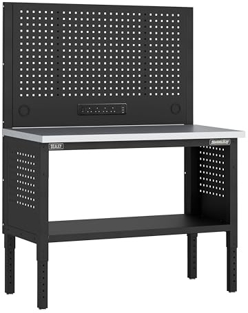 Sealey Superline PRO® Modular Workbench with Pegboard Back Panel Stainless Steel Worktop Adjustable Height 1265mm - APMWB50COMBOSS