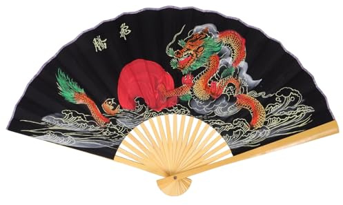 STOBAZA 5x0.9m Large Chinese Folding Wall Fan Black Dragon Decorative Wall Pendant for Living Room Wedding Ceremony Oriental Style Background Hanging