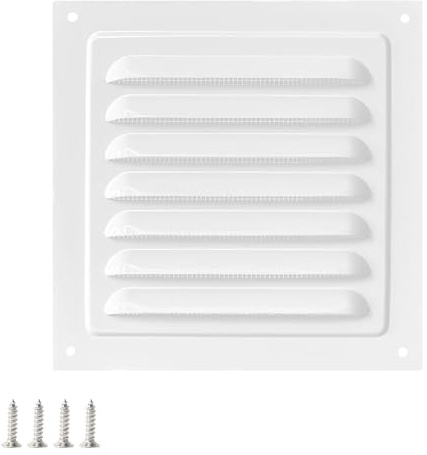 Qrity 1 Pcs Stainless Steel Vent Cover, 250 x 250 mm Screen Air Grille Ventilation Cover, Louvred Design with Flyscreen for Wall, Ceiling, White