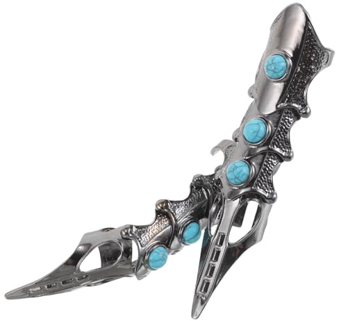 HEALSOPTHY 2 Stück Verstellbare Vintage Punk Gothic Ringe aus Metall mit Türkisfarbenen Steinen Auffällige Statement Ringe für Halloween Partys und Cosplay Zubehör