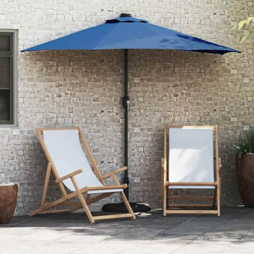 Blauer Gartenparasol, rechteckig 294x150x223 cm, UV-Schutz Stoff, wasserfest, solar LED-Beleuchtung, klappbarer Sonnenschutz für Terrasse Garten Außenbereich