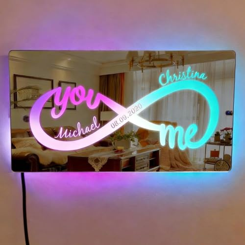 Personalisiert infinity mirror LED schriftzug, personalisierte neon spiegel wand mit Namen, Geschenke für Frauen Freundin, Männer, Paare et Hochzeit, Valentinstag, Geburtstag, badezimmer, Wohnzimmer