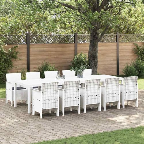 Mokuyary Garten Essgruppe 11 pcs Weiß Poly Rattan und Aluminium Gartenmöbel Set, Sitzgruppe mit Stühlen und Tisch, Balkonmöbel Outdoor Möbelset für Terrasse, Garten, Balkon