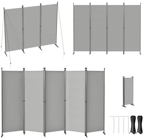 LZQ Paravent Raumteiler Klappbar Freistehend Sichtschutz Trennwand Faltbar Spanische Wand Stellwand Raumtrenner für Schlafzimmer Wohnzimmer Büro Balkon Innenbereich – 5 Teilig 400x180 cm Hellgrau