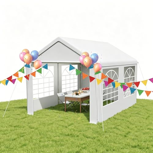 VA-Cerulean 3x4m Partyzelt Pavillon in Weiß, PE Plane Bierzelt Zelt Wasserdicht UV Schutz Gartenzelt aus Verzinkte Stahlgestänge Festzelt, Weiß