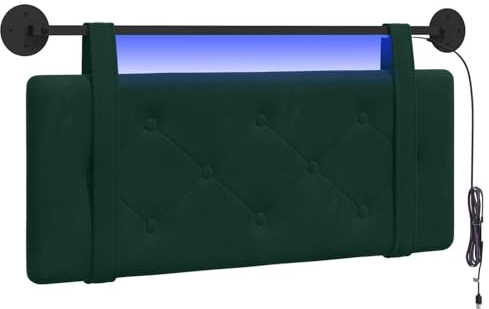 vidaXL Hängendes Kopfteil Mit LED Licht Dunkelgrün Samt, Bettkopfteil, Rechteckig aus Samt, Wandmontage, Bequeme Polsterung, Knopfheftung, Platzsparend Décor