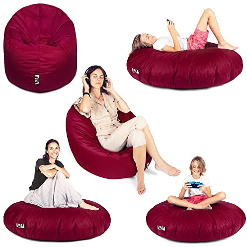 PATCH HOME 2 in 1 Funktion Sitzsack Sessel Bean Bag Sitzsäcke Gaming mit Reißverschluss bereits befüllt - Ø 145cm - Weinrot