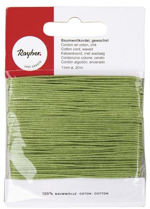 Rayher 5169111 Baumwollkordel, gewachst, hellgrün, 1 mm, SB-Karte 20 m