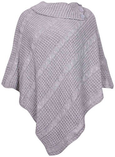 Womens Cape Shawl Wrap Long Knitted Sweater Folded Roll Neck Button Jumper Ladies Poncho Top One Size Light Grey One Size 8-16