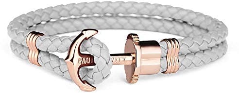 PAUL HEWITT Anker Armband Damen PHREP - Segeltau Armband Frauen, Leder Armband Damen (Grau) mit Anker Schmuck aus IP-Edelstahl (Rosegold)
