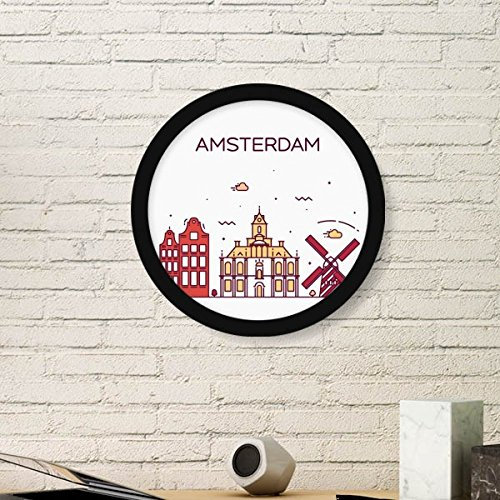 DIYthinker Amsterdam Niederlande Wohnung Zeichen Muster rund Einfache Bilderrahmen Kunstdrucke von Paintings Startseite Wandtattoo Medium Schwarz