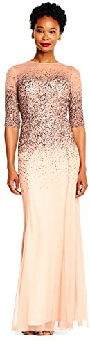 Adrianna Papell 3/4 Sleeve Beaded Illusion Gown with Sweetheart Neckline Vestito per Occasioni Speciali, Oro Rosa, 40 Donna