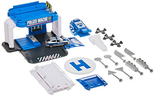 Majorette - Creatix SOS Station + 1 Véhicule - Garage Station de Police avec Voiture Miniature en Métal SOS Flasher - 212050022