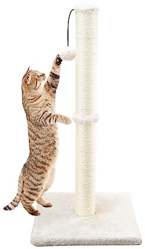 Dimaka Griffoir pour chat avec corde en sisal et peluche douce Beige Hauteur 73,7 cm
