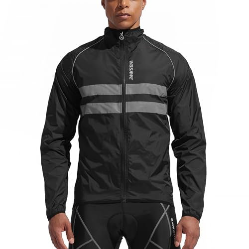 WOSAWE Hommes Vestes de Cyclisme Coupe-Vent Imperméable Vélo Vêtements Manches Longues VTT Manteau (BL215 Noir XXL)