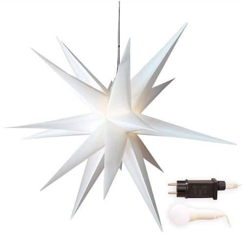 Gartenpirat 3D Leuchtender Weihnachtsstern weiß Ø 100 cm mit 18 Zacken Timer-Funktion Faltstern mit LED-Birne warmweiß Weihnachtsdeko außen innen