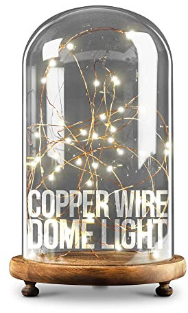 iN Home Copper Wire LED Dome Light with Remote - 50 LED Fairy Lights on 5M Long Copper Wire with Glass Dome and Wooden Base - Perfect Home Decor or Table Centrepiece Decoration