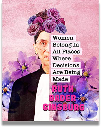 Women Belong In All Places – Ruth Bader Ginsburg Wanddekoration Kunstdruck auf rosa Hintergrund – ungerahmtes Kunstwerk auf Fotopapier gedruckt