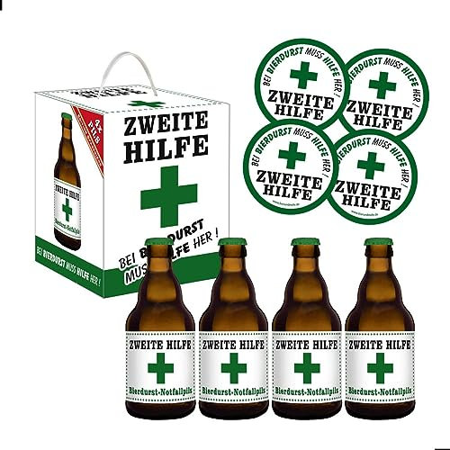 Bierwürfel Zweite Hilfe 4x0,33l mit 4 Sammler Bierdeckel