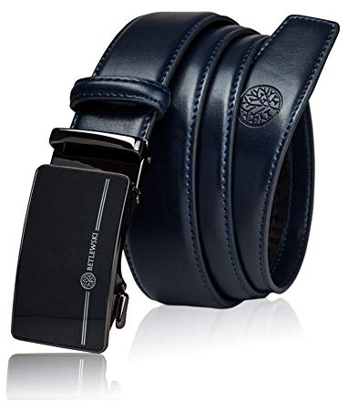 BETLEWSKI - Gürtel Herren Ledergürtel Herren - Herren-Gürtel aus natürlichem Rindsleder mit Kürzungsmöglichkeit - Gurtel echt Leder mit Zertifikat - Länge 115 cm - Dunkelblau