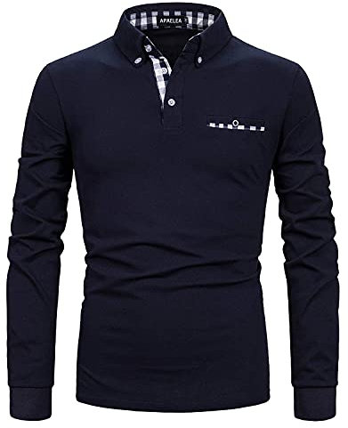 APAELEA Poloshirt Herren Langarm Baumwolle Golf T-Shirt Casual Tops,Navy blau,3XL