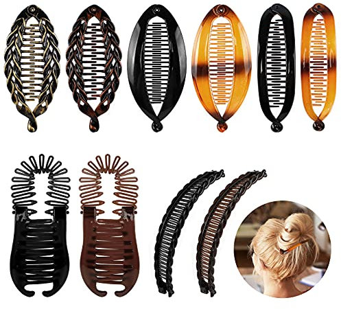 Fumanduo 10 PCS Peigne Double Peigne Pinces À Cheveux Glisser Pinces À Cheveux Accessoires De Cheveux Banana Hair Clips Set, Clincher Combs Fishtail Ponytail Holder pour Femmes Filles, 5 Styles