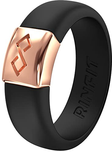 Rinfit Alliances en silicone pour homme et femme – Alliances en silicone pour homme ou femme – Bague infini avec plaque en métal – Bagues en caoutchouc pour homme et femme – Collection Metalnfinity,