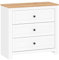 Kommode mit 3 Schubladen Sideboard Schrank Highboard Landhaus Stil Aufbewahrung (MDF Weiß, matt/Eiche Gold 93.7x40.7x89.4 cm)