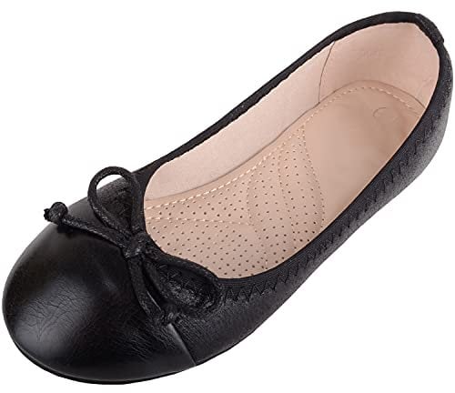 ABSOLUTE FOOTWEAR Childrens Kids Girls Slip On Glitter Sparkly Ballet Style Pump Shoes with Bow Design - Black - UK Infant 10 / EU 28