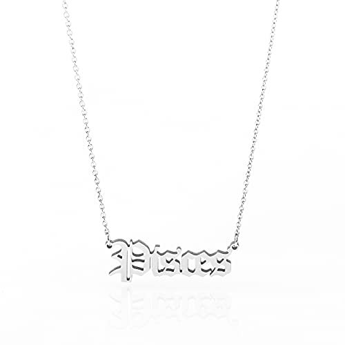 Minegreet Old English Zodiac Necklace for Women, Horoscope Birth Star Sign Letter Astrology Constellation Necklace Birthday Gift (Pisces-Silver)