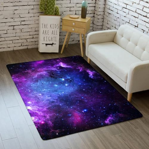 YIJOY Teppich Galaxis Sternenklarer Himmel Für Teenager Mädchen 3D Universum Planet Teppich Schlafzimmer Wohnzimmer Dekoration Innenmatte Waschbar Blau Lila rutschfeste Matte (Bunt 3,120x160 cm)