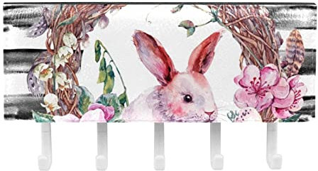 TBOUOBT Porte-clés mural, porte-clés avec 5 crochets à clés, porte-clés pour décoration murale, porte-clés,Oeuf de lapin de Pâques