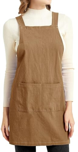 ELEZAY Cross Back Apron with Pockets Kitchen Cooking Chef Baker Criss Bib Cotton Linen Small