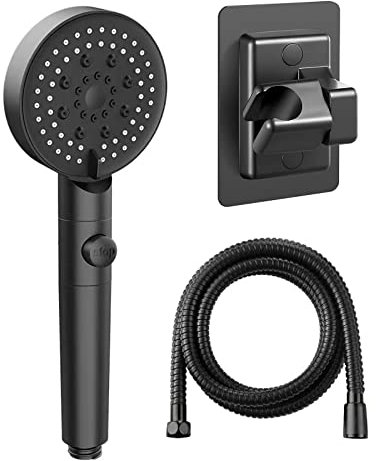 Diyxisk 5 Mode Pommeau de Douche,Douchette à Main Set,Shower Head Economie Deau Avec Bouton Stop Haute Pression Plusieurs Jet (Noir))