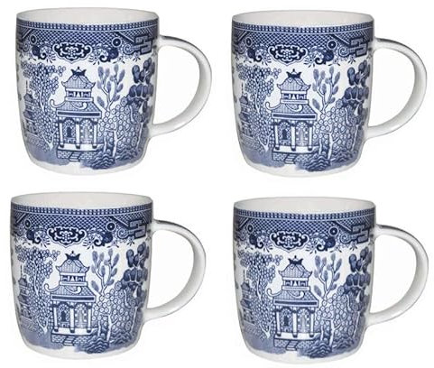 Churchill Blue Willow Mugs 11 oz, Set Of 4