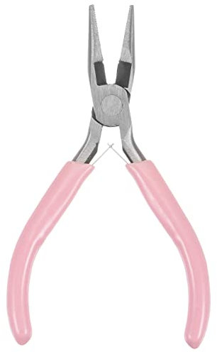 HARFINGTON Mini Needle Nose Pliers 4.5 Inch Toothed Precision Plier with Pink Plastic Handle for DIY Crafts Jewelry Making