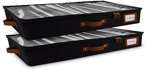 Homelux Theory PREMIUM Under Bed Storage Containers w/Extra Thick Cardboard in All Sides| 33x17x4.5 Underbed Storage Containers w/Double Secure Handles & Clear PVC Lid| Black (L) LOW PROFILE, 2 Pc